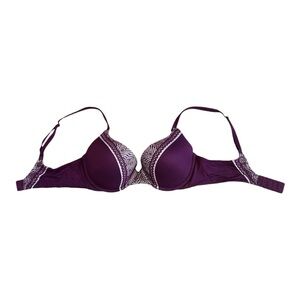 Victoria’s Secret Burgundy Purple Lace Push Up Bra Adjustable Strap 34C